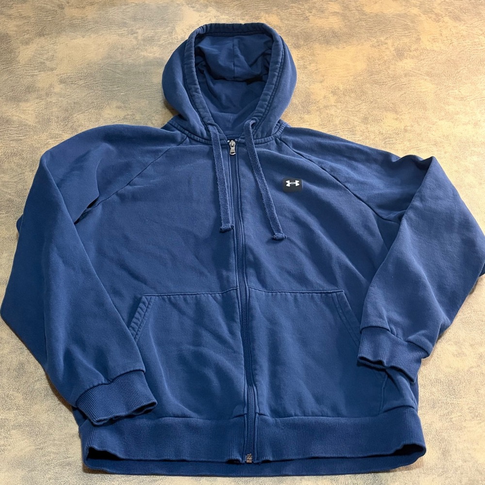 Under Armour Full Zip Hoodie Mens Medium Blue ColdGear Fleece Sweatshirt